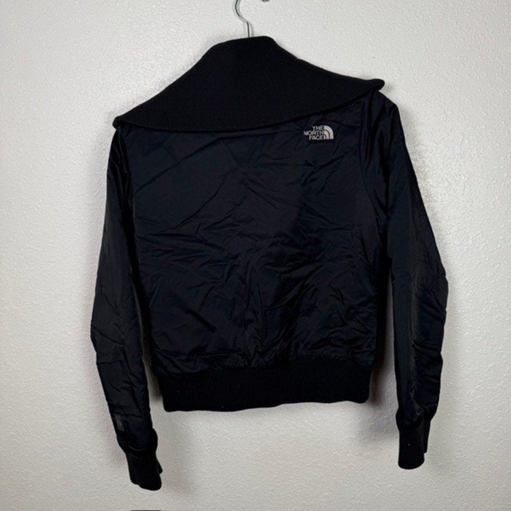 The North Face Vintage Satin Bomber Jacket Rib Knit Collar Black Small - Picture 6 of 15